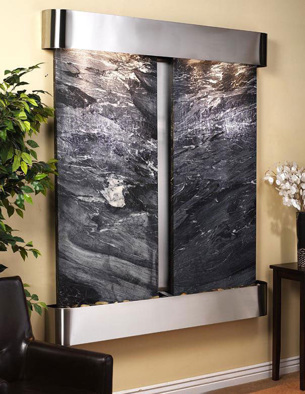 Cottonwood Falls - Black Spider Marble - Stainless Steel - Rounded - White
