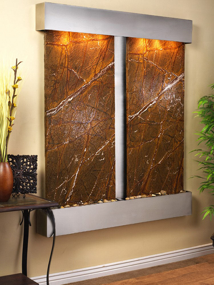 Cottonwood Falls - Rainforest Brown Marble - Stainless Steel - Squared - White