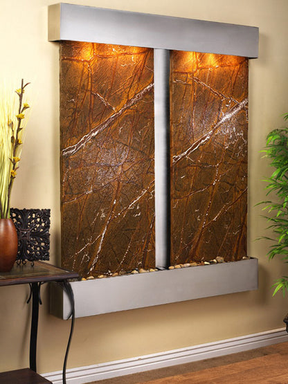 Cottonwood Falls - Rainforest Brown Marble - Stainless Steel - Squared - White