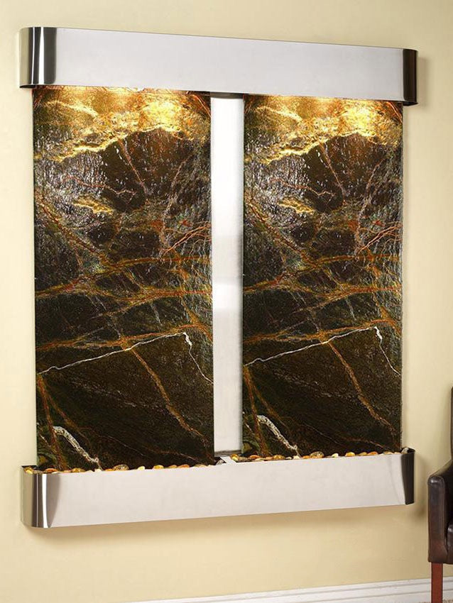 Cottonwood Falls - Rainforest Green Marble - Stainless Steel - Rounded - White