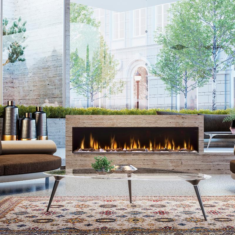 Dimplex Ignite Bold 88 Built-in Linear Electric Fireplace in front of window