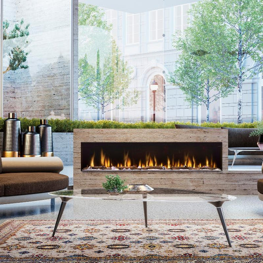 Dimplex Ignite Bold 88 Built-in Linear Electric Fireplace in front of window