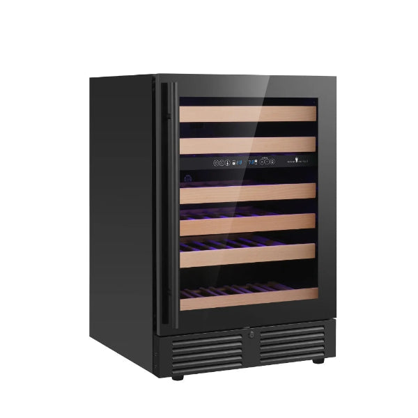Kingsbottle Dual Zone Wine Cooler Right Hand Hinge Side View in Black