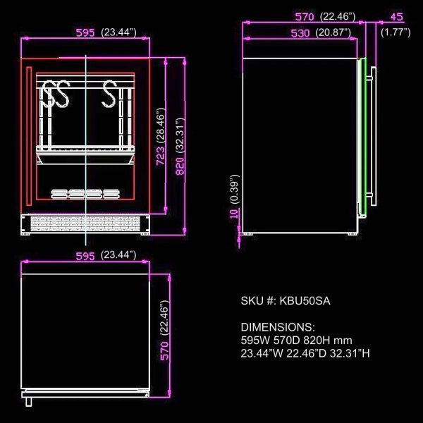Kingsbottle Glass Door Under Counter Steak Ager Fridge Dimensions and SKU