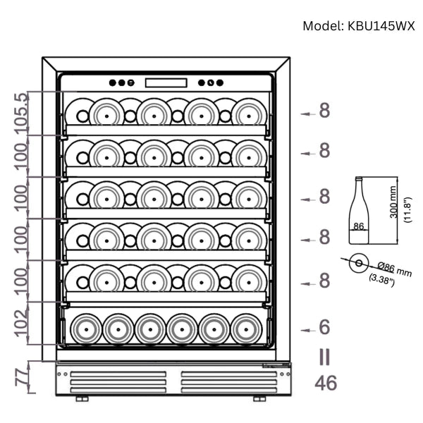 Kingsbottle Single Zone Wine Cooler Storage Capacity