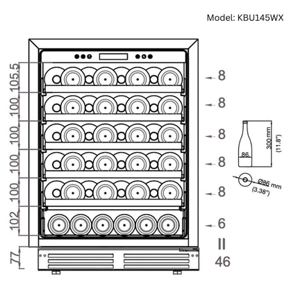 Kingsbottle Single Zone Wine Cooler Storage Capacity