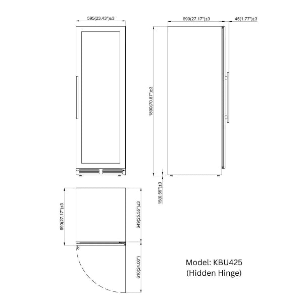 Kingsbottle Stainless Steel Tall Dual Zone Wine Cooler Dimensions