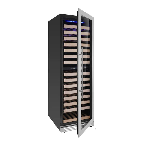 Kingsbottle Stainless Steel Tall Dual Zone Wine Cooler Right Hand Hinge Side View Opened Door