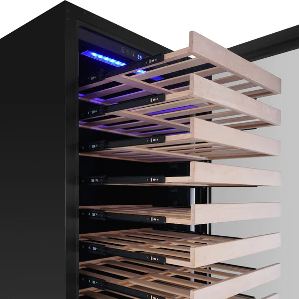 Kingsbottle Stainless Steel Tall Dual Zone Wine Cooler  Wooden Shelves 